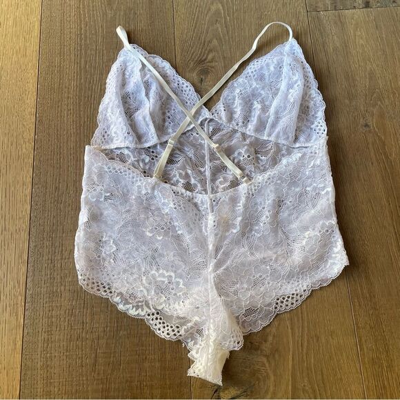 Sexy Lingerie Jumpsuit with Criss Cross Straps Semi Sheer White Lace Seduce, M - Picture 7 of 13